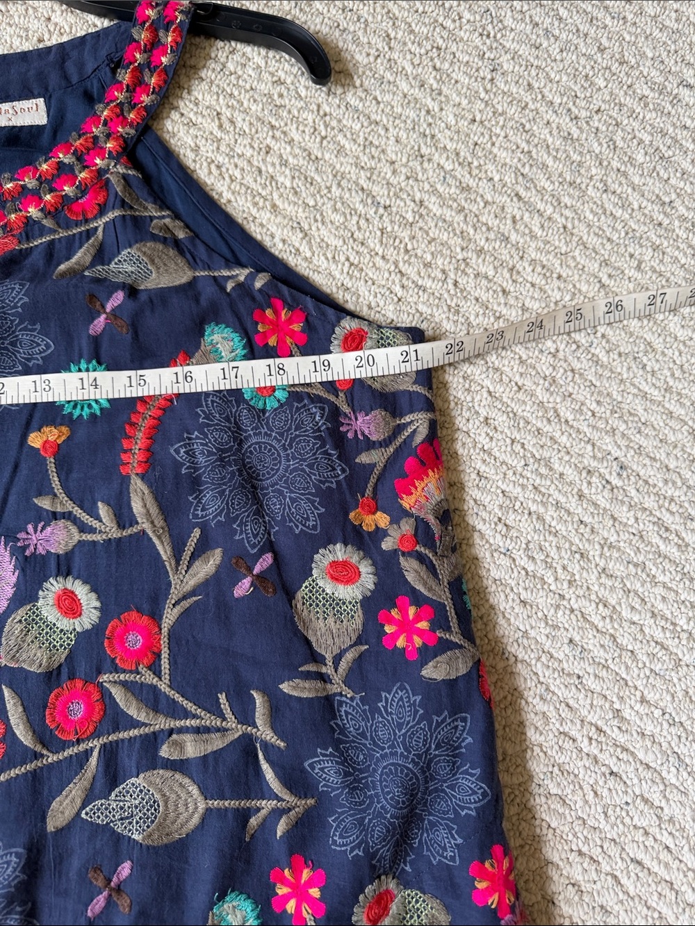 Navy Floral Embroidered Halter 100% Cotton Resort Style Dress - Picture 10 of 12